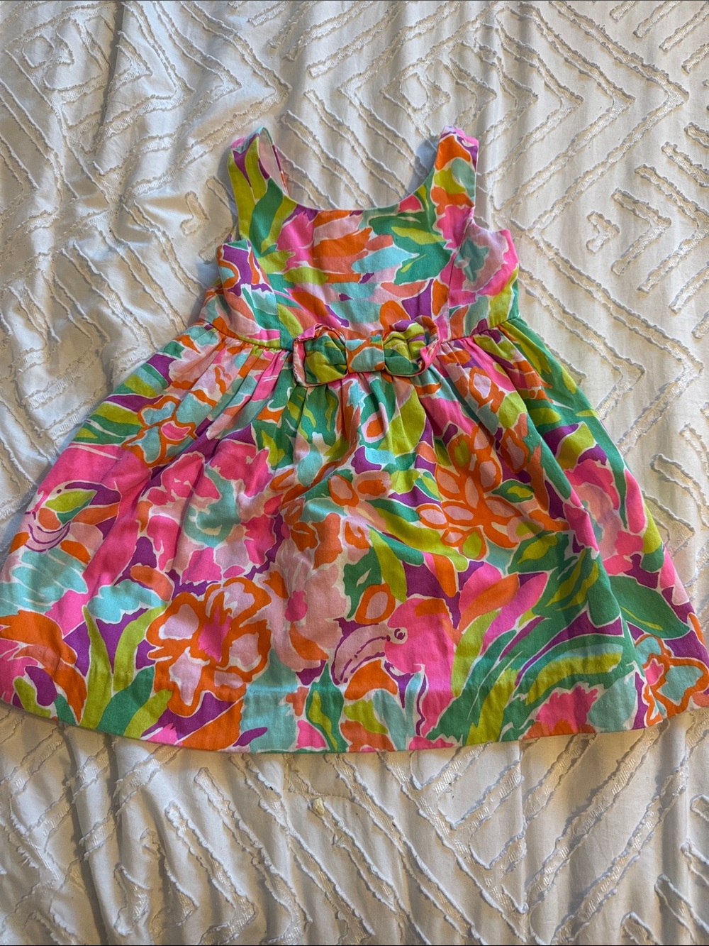 Lilly Pulitzer Tropical Floral Tie-Waist Dress in Pink, Green & Orange